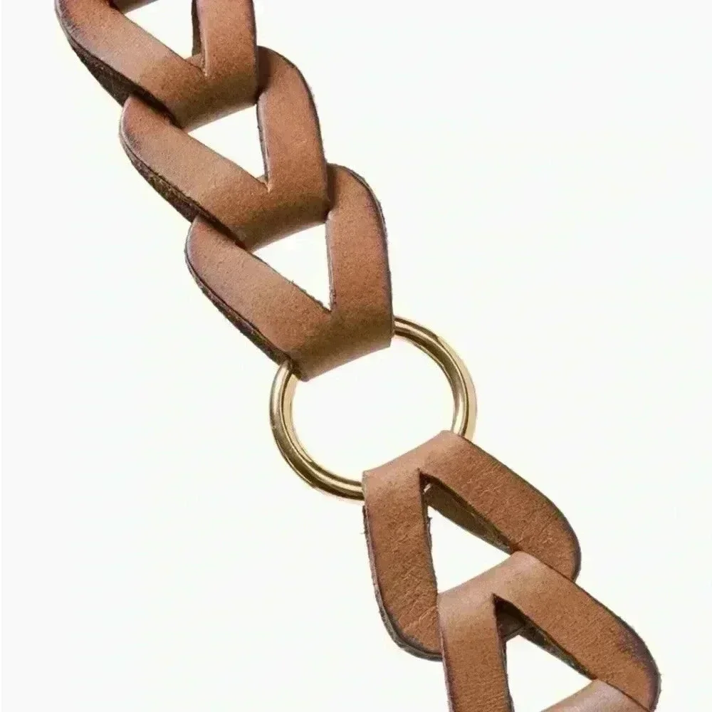 Chicos Trisha Geometric Full grain Leather Belt. Gold hardware, New with Tags